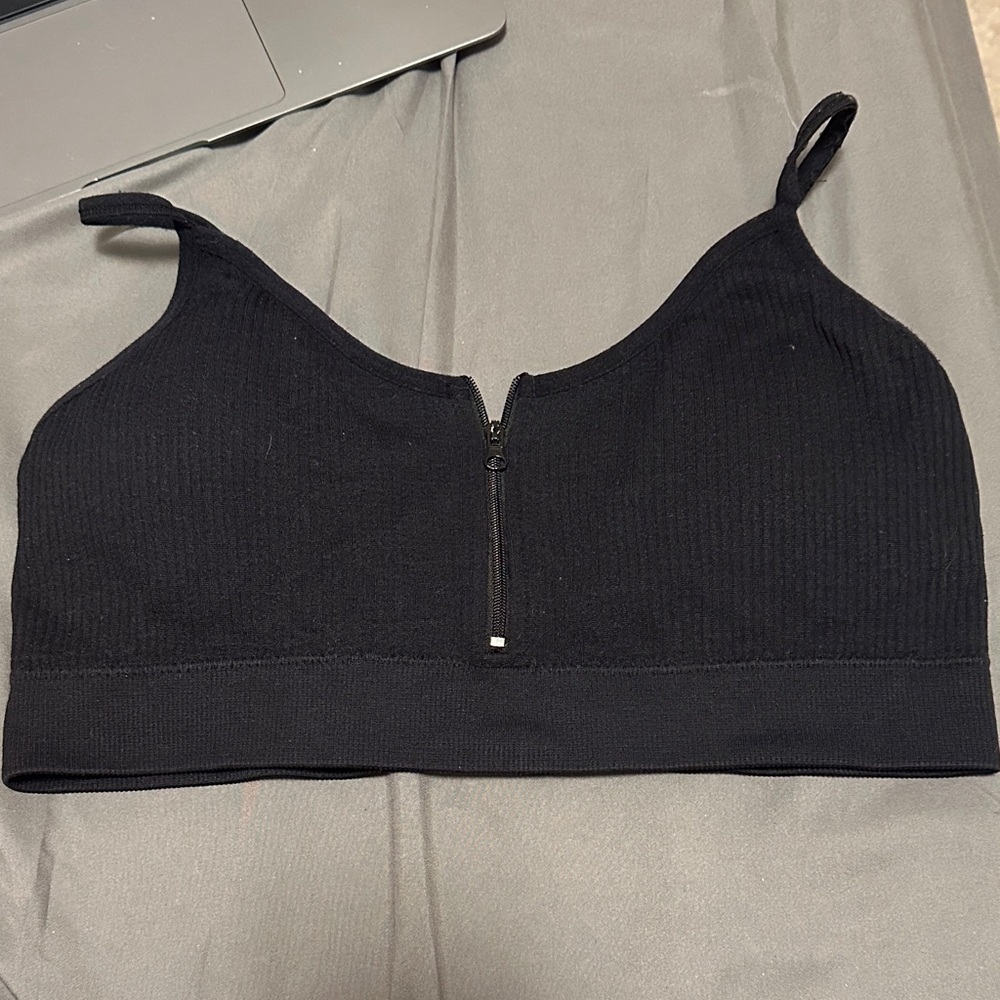 Forever 21 Black Ribbed Zip-Front Bra